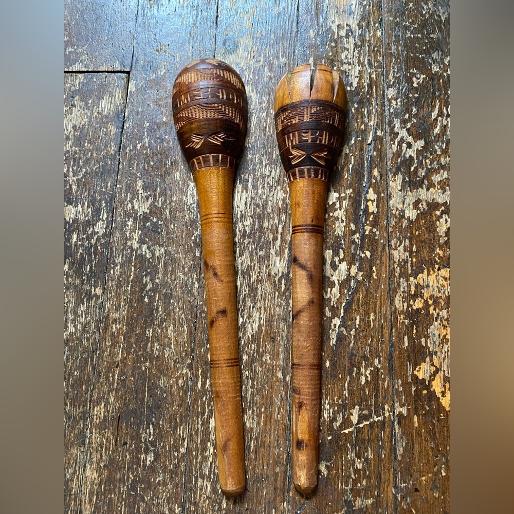Hand Carved Wooden Salad Spoon Set Antique